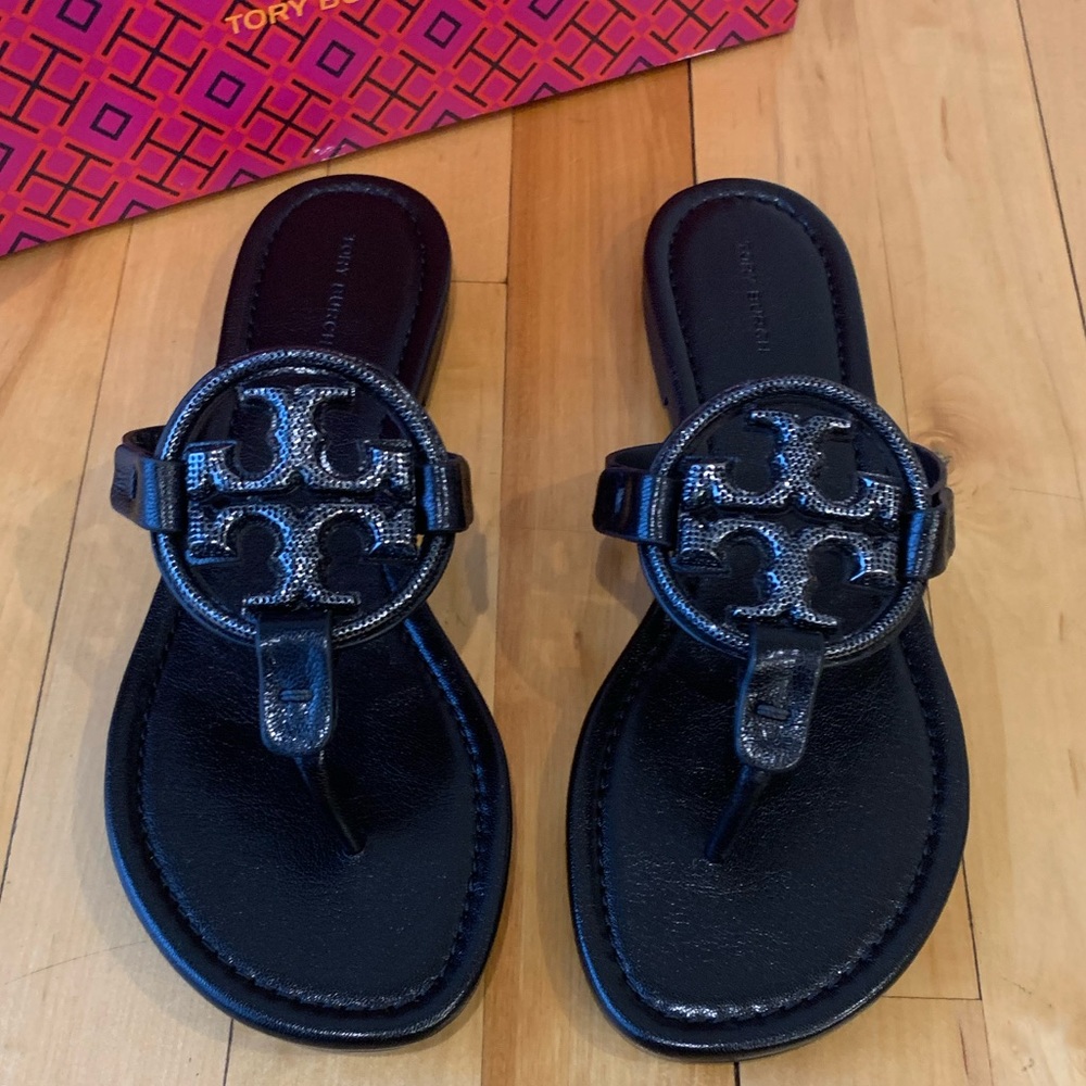 Tory Burch Miller Pave Embellished Leather Sandals Black Size 9 - NIB